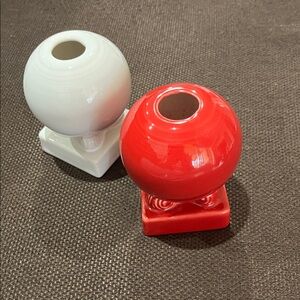 Fiestaware Elegant Red and White Ceramic Candle Holders used